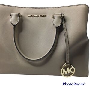 MICHAEL KORS Savannah Leather Satchel Handbag Gray Crossbody Messenger Purse